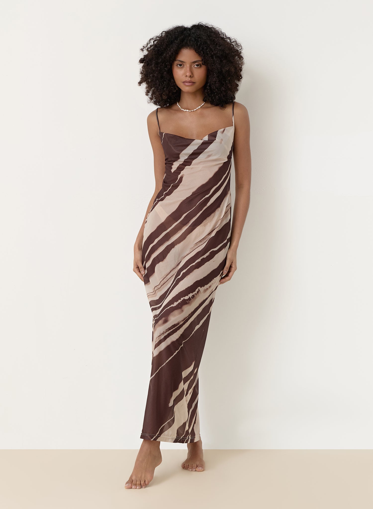 Printed Sheer Mesh Maxi Dress
